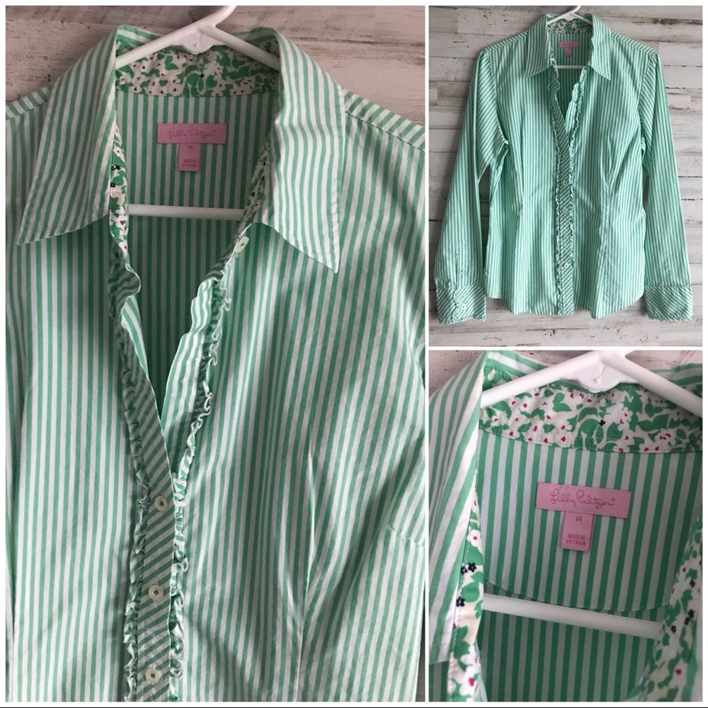 Lilly Pulitzer ladies ruffle shirt sz 14 like new!
